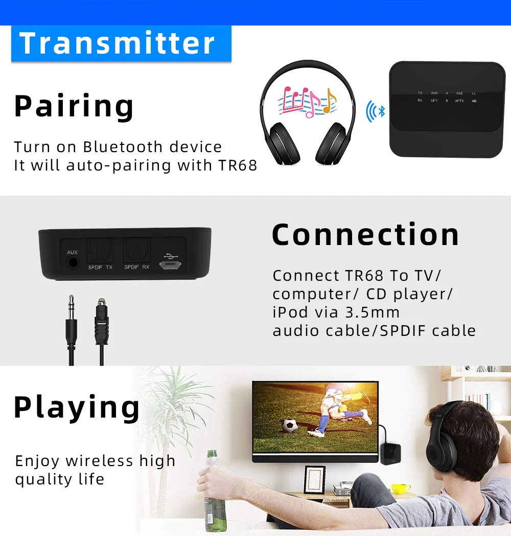 Беспроводной аудиодонгл VIRCSYW для ТВ домашнего кинотеатра Bluetooth 5 0 Aptx стерео