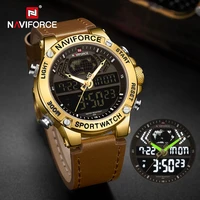 naviforce luxury gold watches for men digital sports chronograph quartz wrist watch male military waterproof leather band clock
