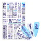 Новинка 2022, Стикеры для ногтей в богемском стиле с голубым абстрактным геометрическим рисунком, наклейки для ногтей, украшения для маникюра