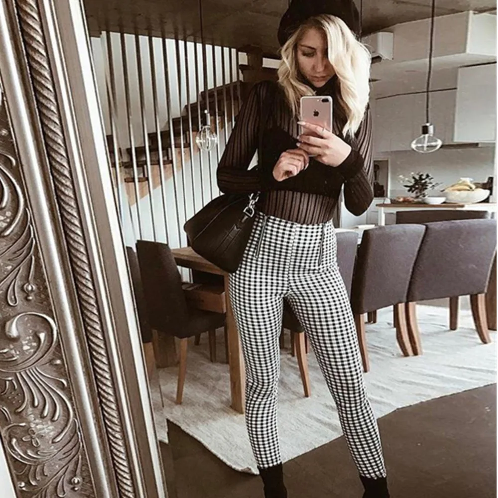 Женские брюки карандаш из твида удобные хлопковые тренировочные в клетку с