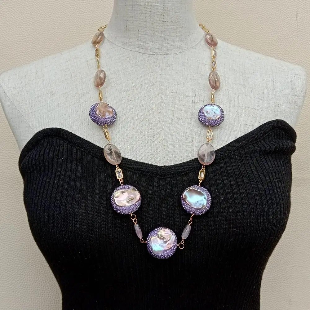 Y · YING пресноводная культивированная фиолетовая жемчужная Аметрин Cz Pave Chain Necklace