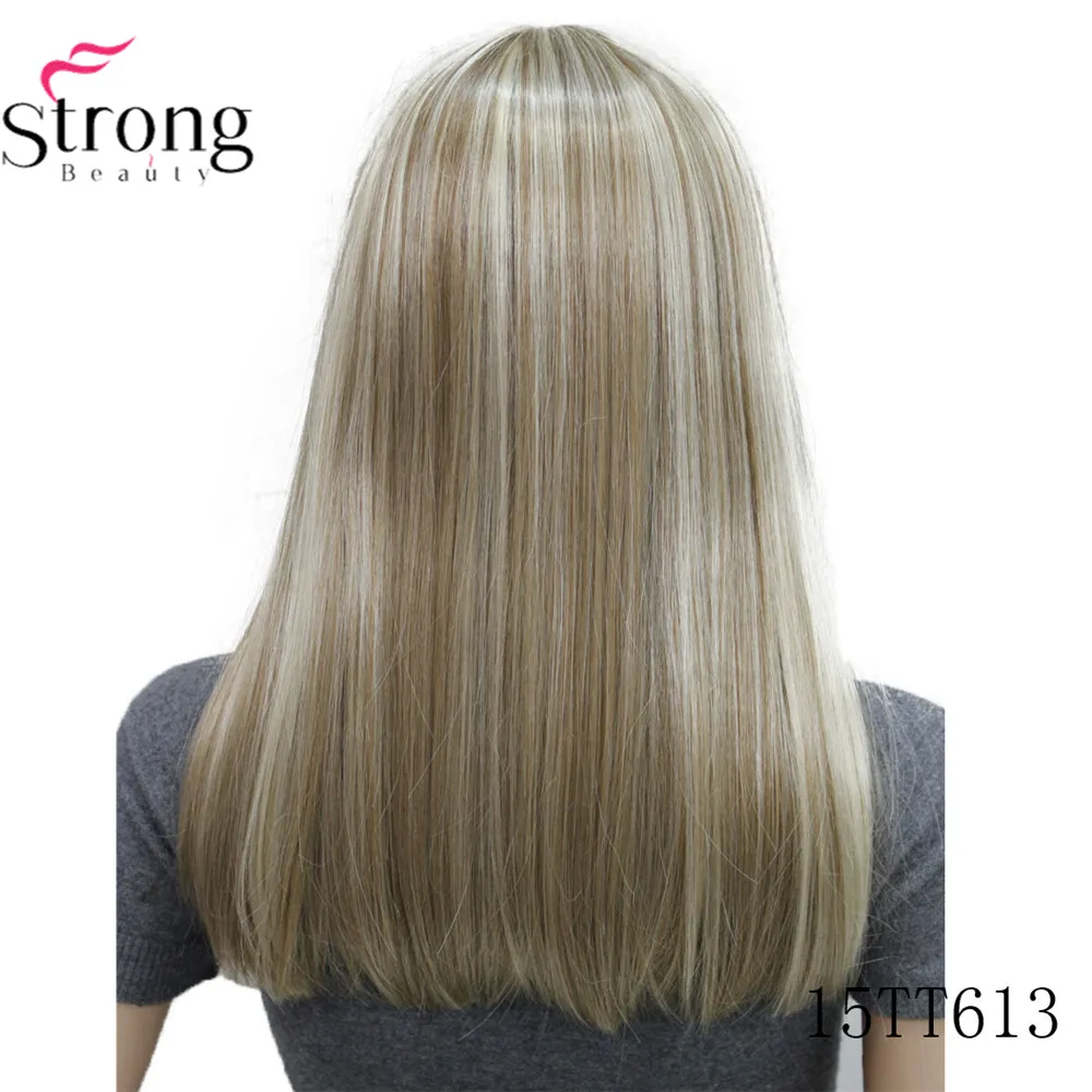 StrongBeauty Женские синтетические парики волосы черный/Блонд длинные прямые аккуратная челка стиль Natura парик волосы