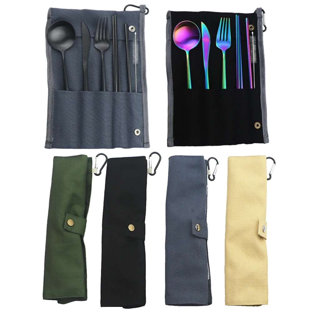 Нож Радужный вилка ложка палочки для еды соломенный набор портативные столовые