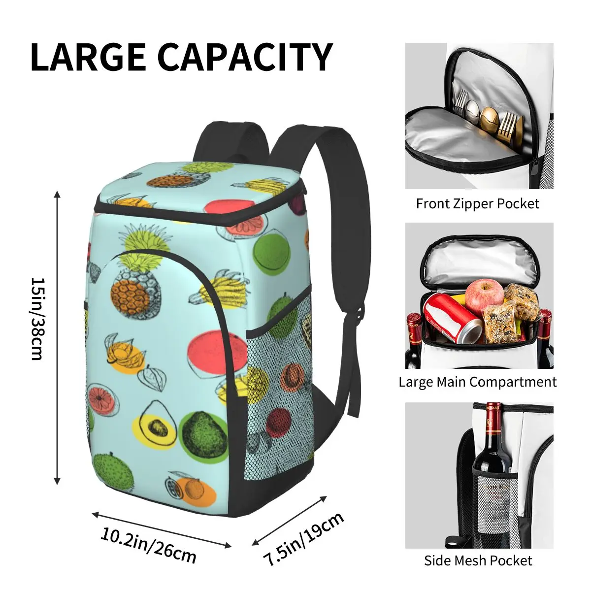 picnic cooler backpack tropical fruits pattern waterproof thermo bag refrigerator fresh keeping thermal insulated bag free global shipping