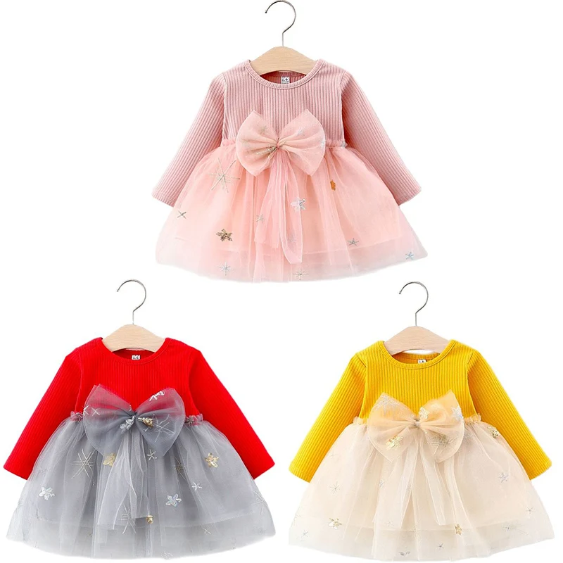 Повседневное платье-пачка для новорожденных с длинным рукавом и бантом | Мать