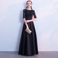 womens long formal prom evening dress lace embroidery satin black wedding party dress plus size ceremony bespoke occasion dress