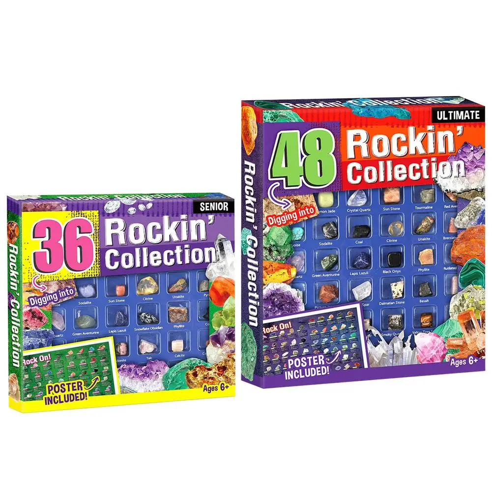 

36/48pcs Stone Advent Calendar Toys For Kids Rock Collection Kit Fossils Excavation Learning Educational Toys Christmas Gift
