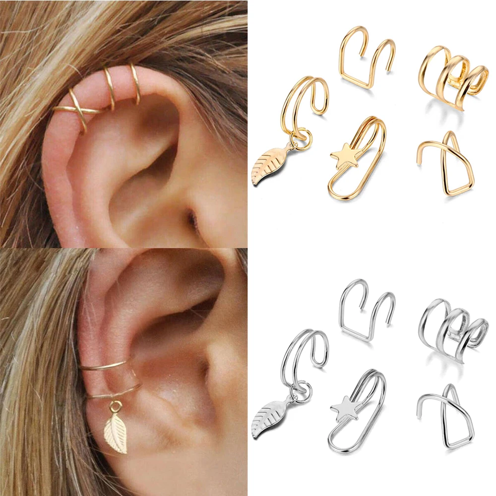 

ZOVOLI 5pcs/set 2020 Fashion Gold Color Ear Cuffs Leaf Clip Earrings for Women Climbers No Piercing Fake Cartilage Earring
