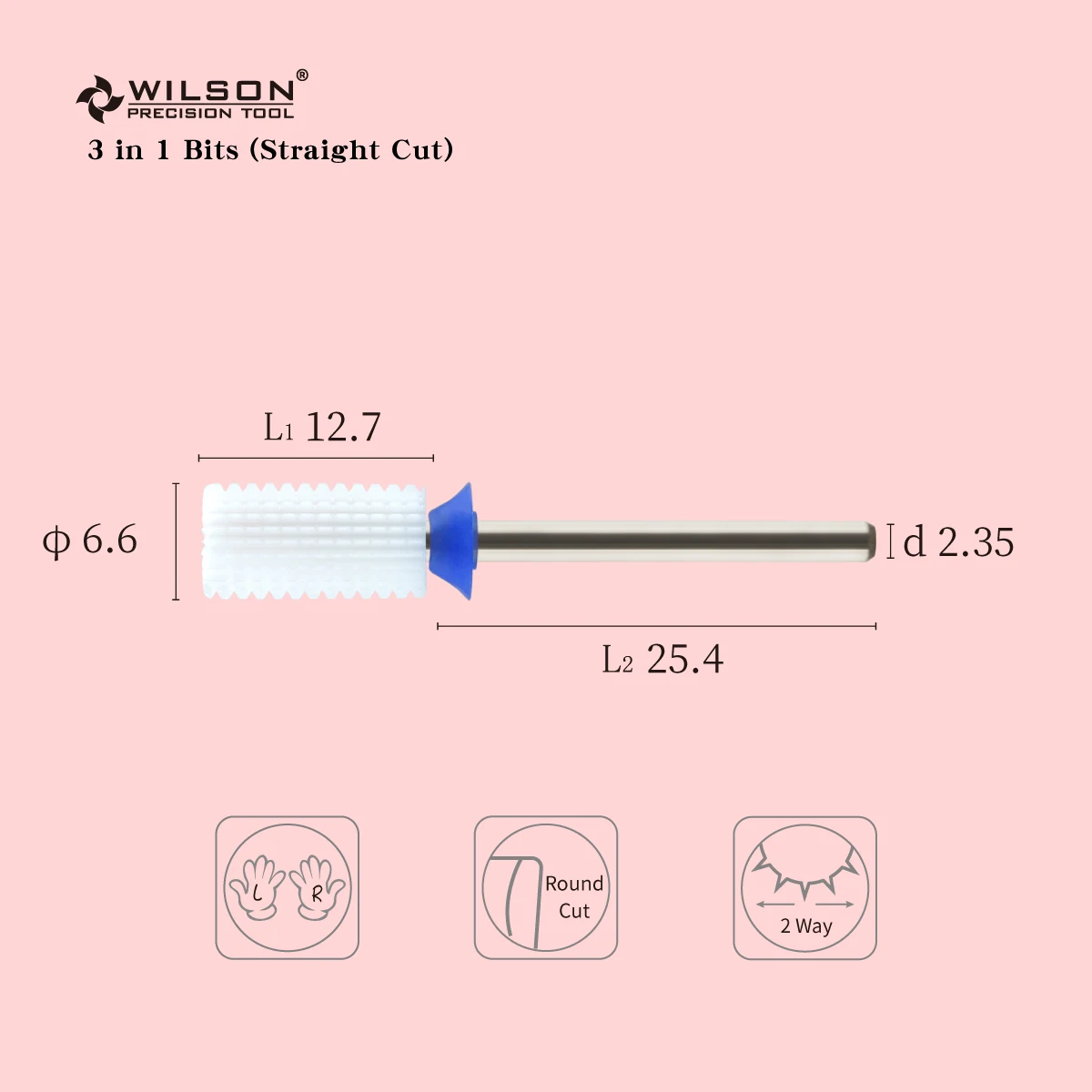 3 in 1 Bit (Straight Cut) White Ceramic Nail Drill Bit-WILSON PRECISION TOOL | Красота и здоровье