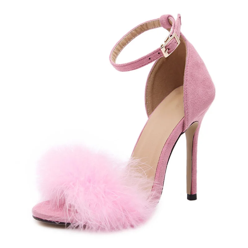 

Women Shoes Sandals Heels Shoes Sandals Woman Pumps Fur Leather Fashion High Heels Shoes Ankle Buckle Strap Party Sexy Shoes
