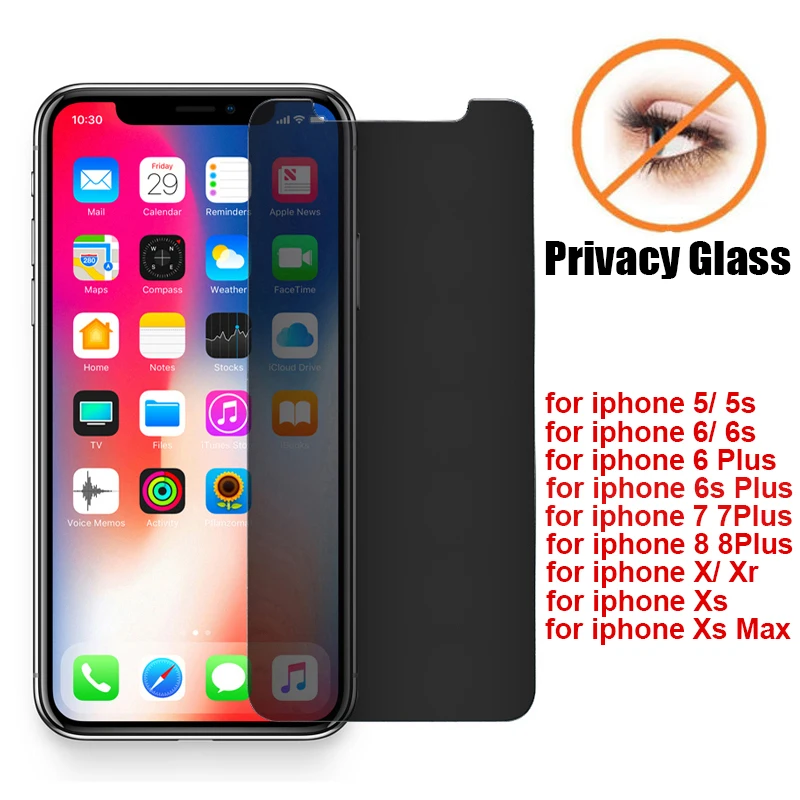 9H Anti-Spy Privacy Tempered Glass for iPhone 5 6 7 8 Plus Privacy Screen Protector for iPone X XR X