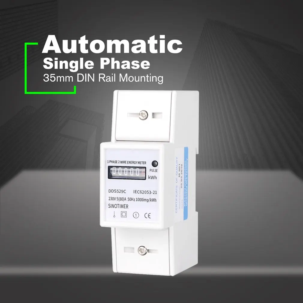 Автоматический однофазный 2 Проводной Электрический счетчик энергии AC 230V 5-80A