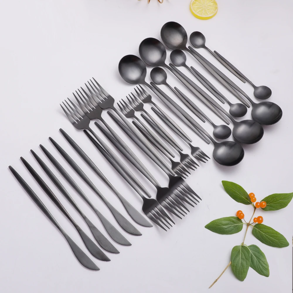 

Tableware Black Cutlery Set 30Pcs Stainless Steel Kithen Matte Cutlery Fork Spoon Knife Set of Tableware Dishwasher Safe Cutlery