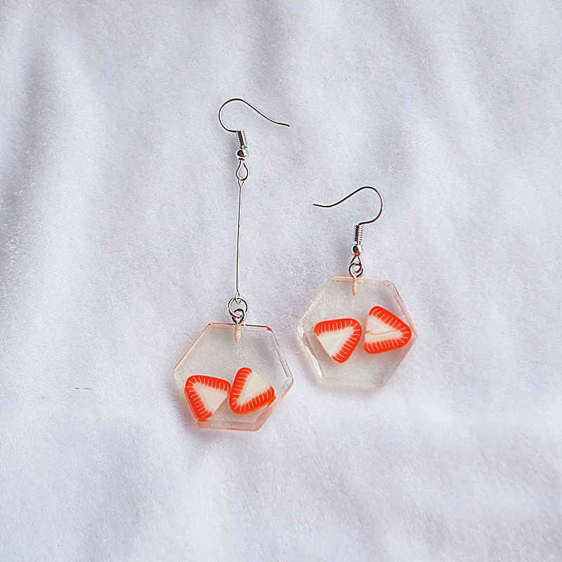 Корейский Цвет патч личного прозрачный фрукты из смолы серьги Творческий розово