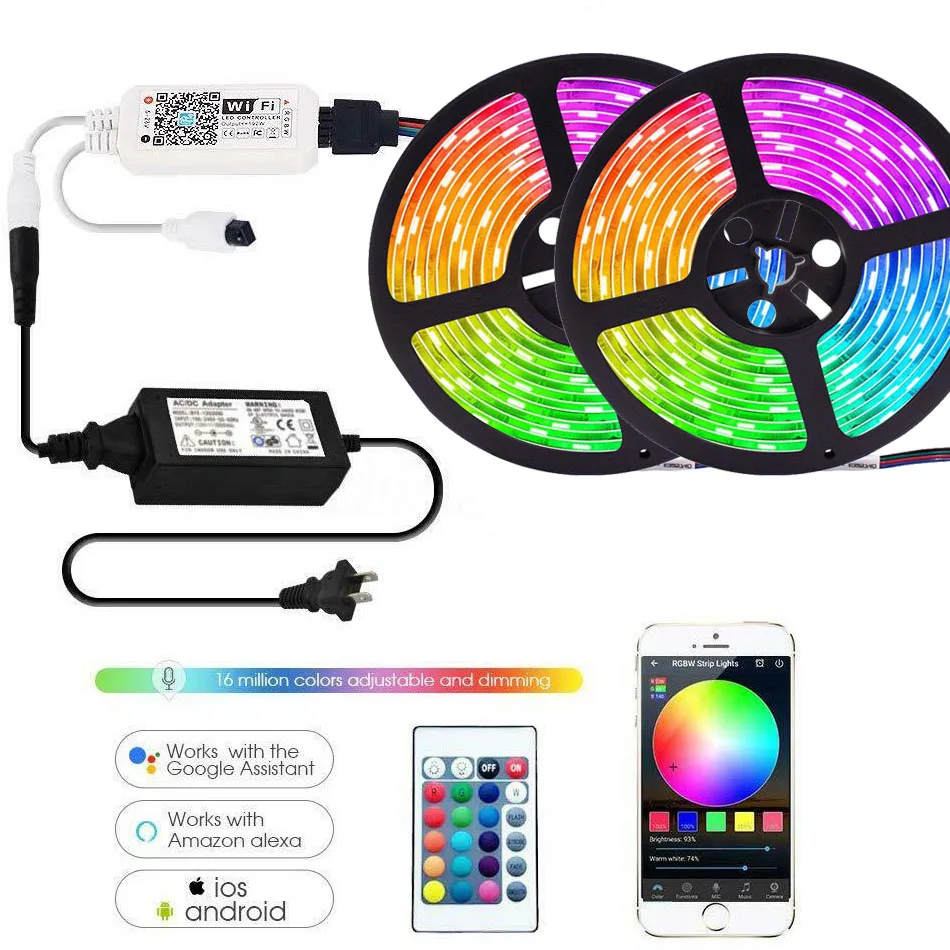 5 м 10 м 20 м 30 м 40 м 5050 RGB RGBW 60 светодиодов/м Светодиодная лента + 4-зонный RGB RGBW Пульт дистанционного управления с WiFi WL IBOX + светодиодный Светодиодный источник питания