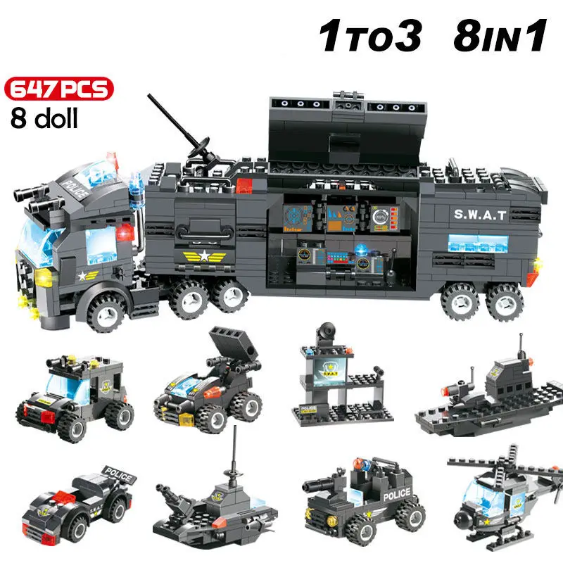 8 в 1 городской полицейский участок мобильный грузовик/Swat Commander центр блок