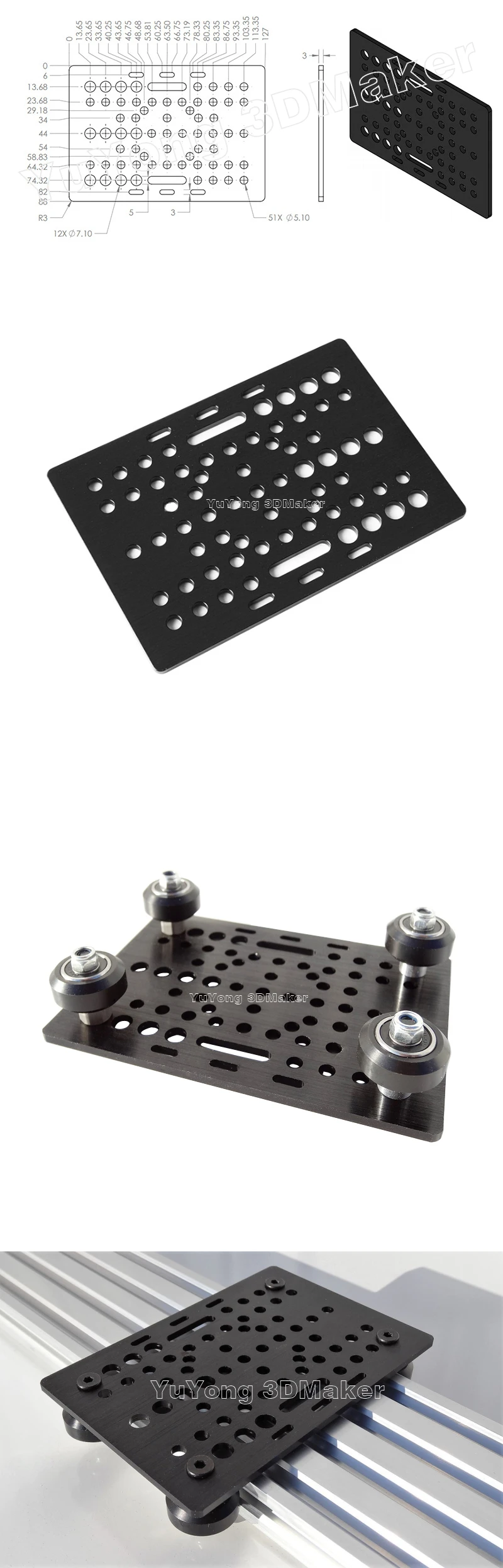 3d принтер openbuilds алюминиевая пластина T3x88x127 специальная скользящая алюминиевая пластина для алюминиевого профиля v-слот козловой пластины(20-80 мм