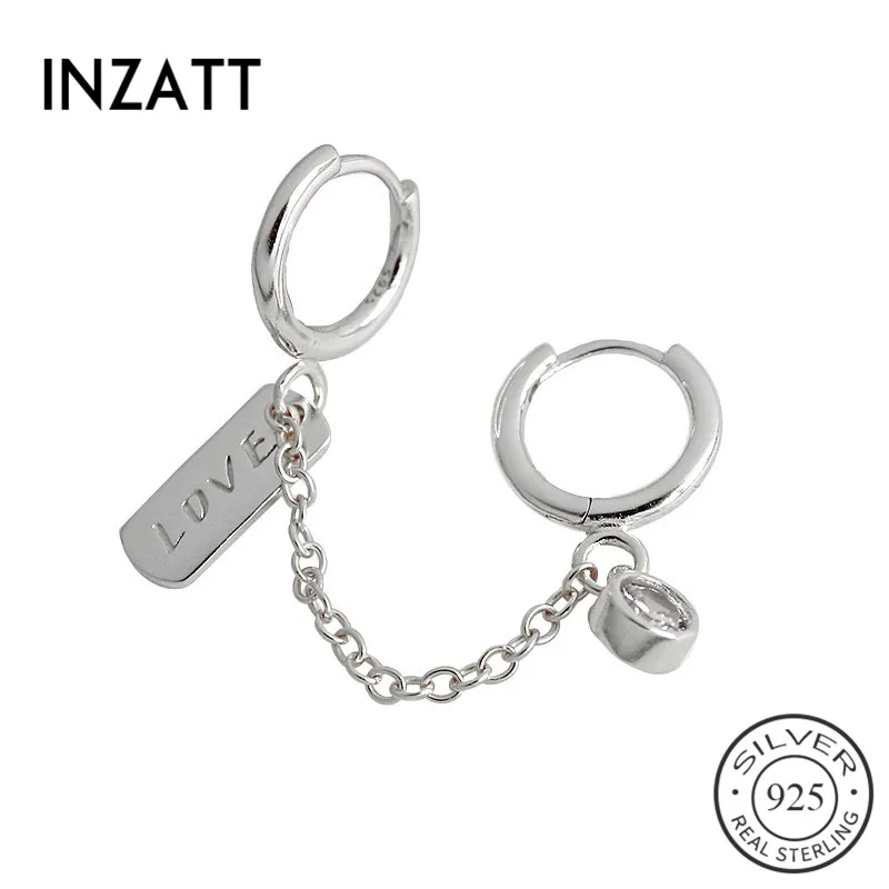 

INZATT Real 925 Sterling Silver Zircon Letter LOVE Hoop Earrings For Fashion Women Party Cute Fine Jewelry Accessories 1 Piece