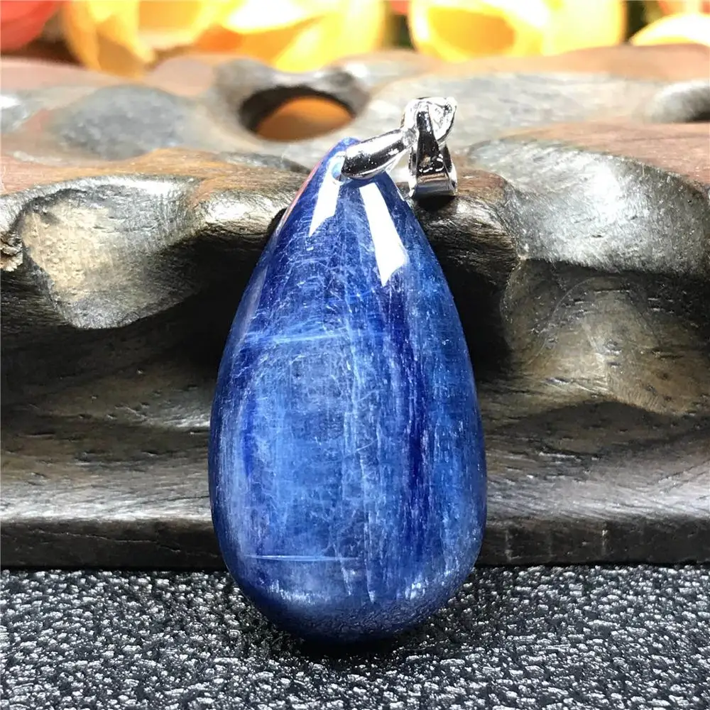 Genuine Natural Blue Kyanite Pendant For Woman Man Crystal 31x17x7mm Cat Eye Gemstone Water Drop Necklace AAAAA | Украшения и