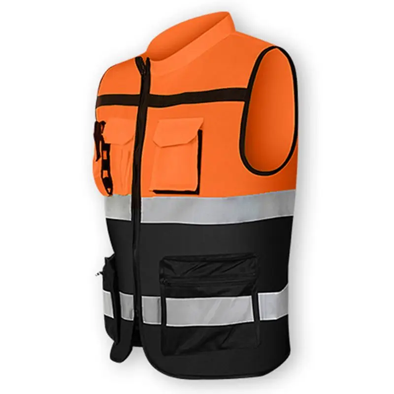 

Multi-pockets High Visibility Zipper Front Safety Vest with Reflective Strips Bicycle and Motorcycle Riding Multipurpose W91F