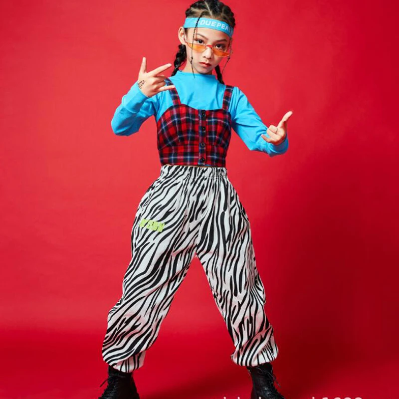 

Kids Ballroom Hip Hop Carnival Clothing Plaid Vest Crop Tops Coat Zebra dancing Pants Girls Jazz Dance Wear Costumes Clothes