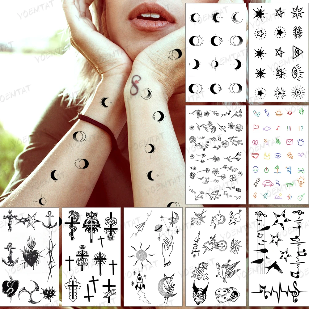 Водостойкая Временная тату-наклейка, Женская линейная искусственная маленькая татуировка на руку, палец, тату для мужчин, детей, имитация ф...