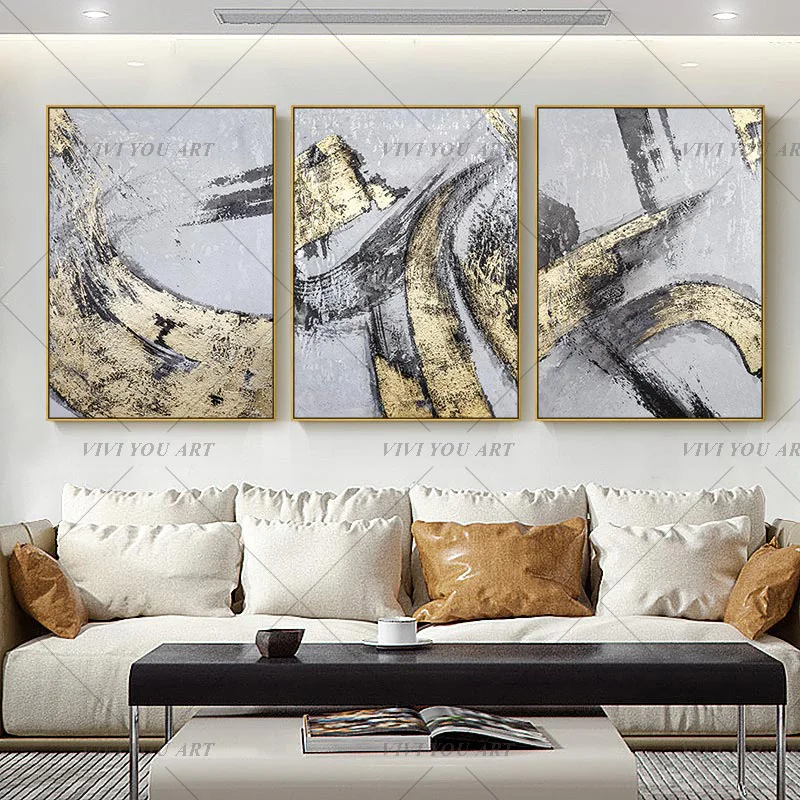 Современная простая абстрактная Золотая фольга ручной работы с мраморной