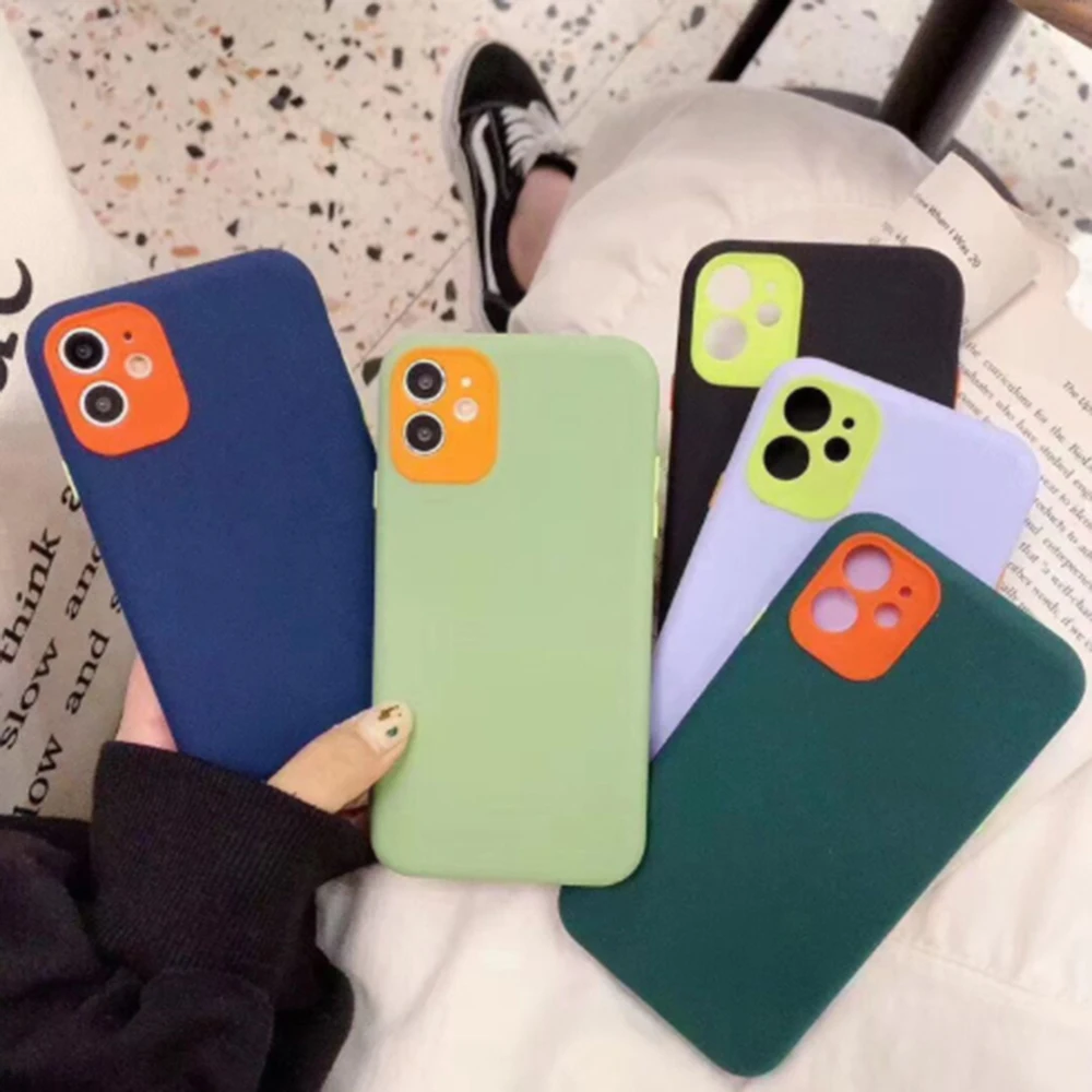 Soft Simple Fashion Silicone Phone Case For Apple iPhone 8 7 6 6S Plus X XR XS 11 pro MAX SE 2020 Jelly Contrast Color Cover | Мобильные