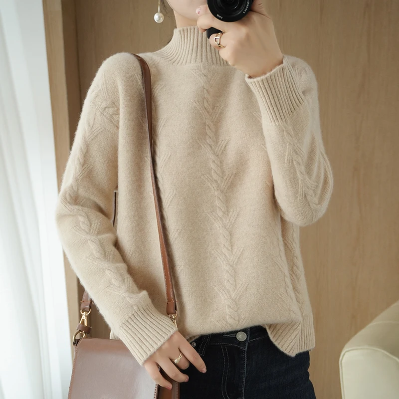 adohon 2020 woman winter 100% Cashmere sweaters autumn knitted Pullovers High Quality Warm Female thickening Turtleneck