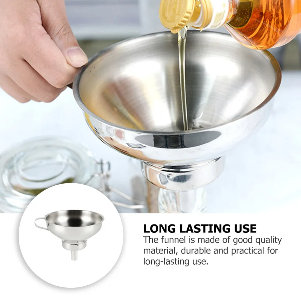

1pc Stainless Steel Funnel Kitchen Strainer Funnel Practical Oil Funnel