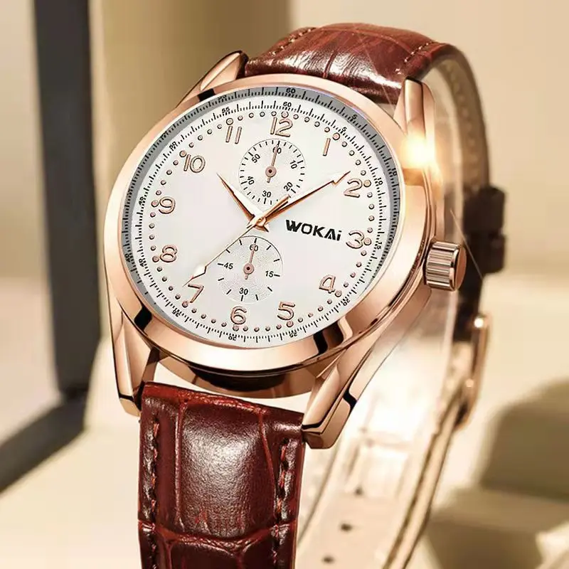 Мужские кварцевые часы с кожаным ремешком водонепроницаемые |