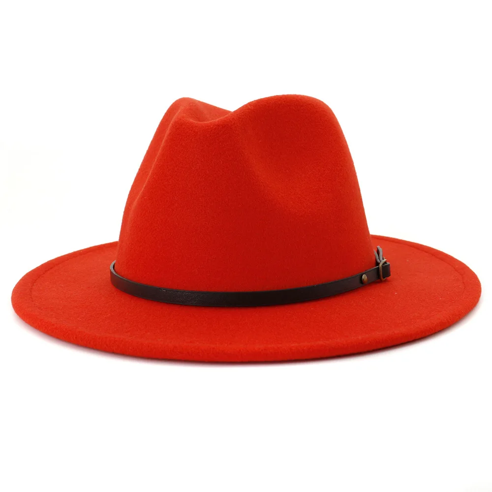 Orange Зима Осень Имитация шерсти для женщин мужчин дамы Fedoras Топ джаз шляпа Европейский Американский Круглый s котелок шапки Кепка джентльмена подарок - Цвет: Orange