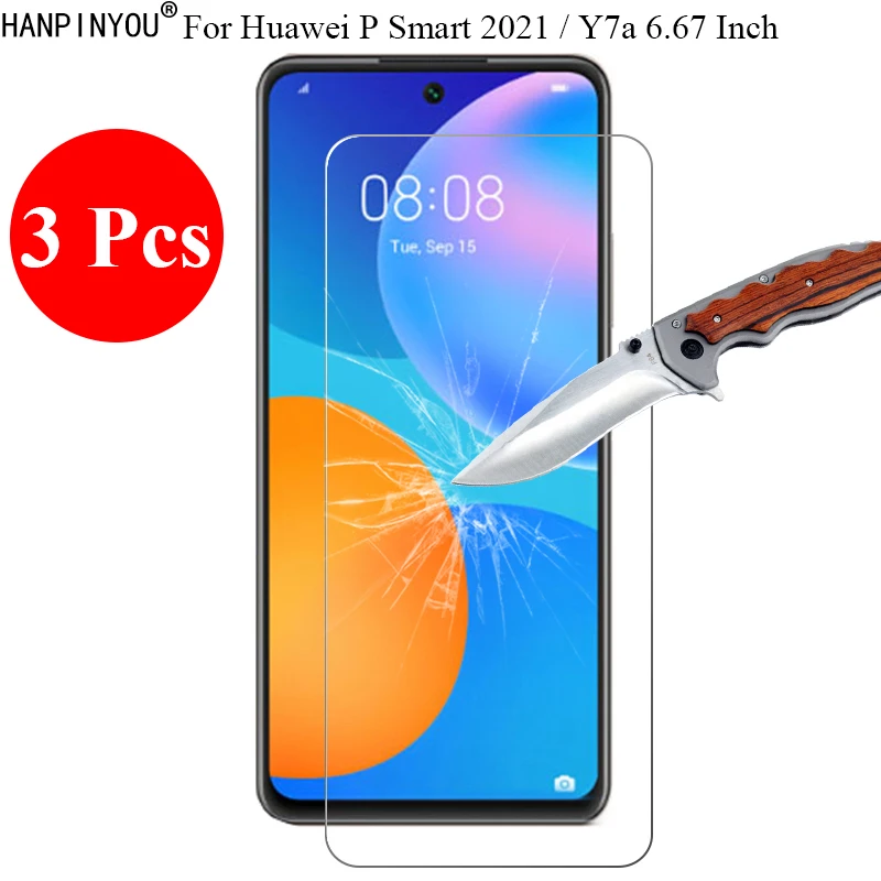 

Новое закаленное стекло 3 шт./лот 9H 2.5D, Защита экрана для Huawei P Smart 2021 / NFC / Y7a 6,67 дюйма, защитная пленка + инструменты для очистки