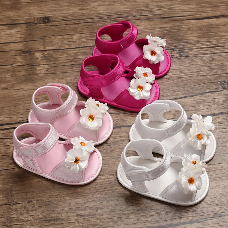 

Туфли для новорожденных девочек из искусственной кожи, модные однотонные, с цветами, на мягкой нескользящей подошве, летняя обувь для младе...