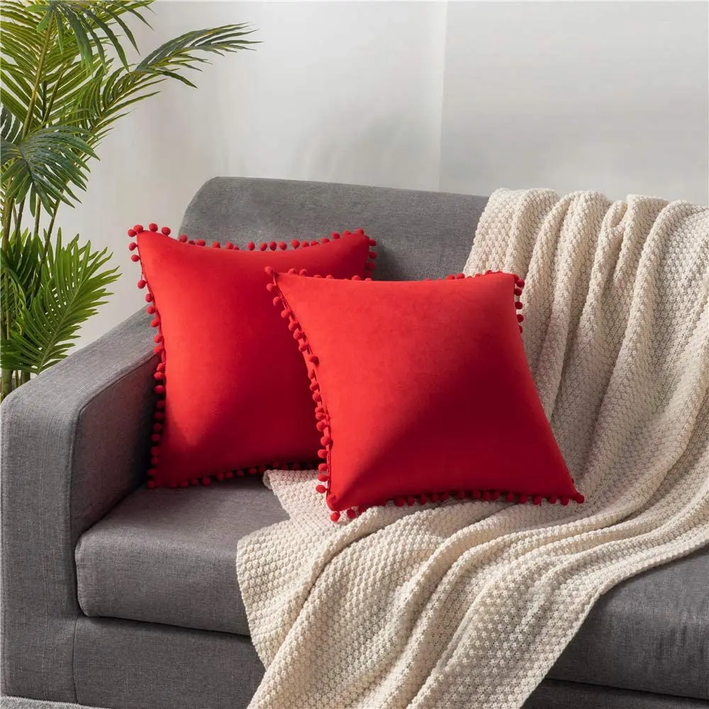 1 шт. домашние декоративные наволочки с помпонами мягкие бархатные однотонные -