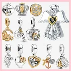 Подлинные подвески из 14-каратного золота в двух тонах с имитацией дворика, подходят для браслетов Pandora, Женские Ювелирные изделия сделай сам в подарок