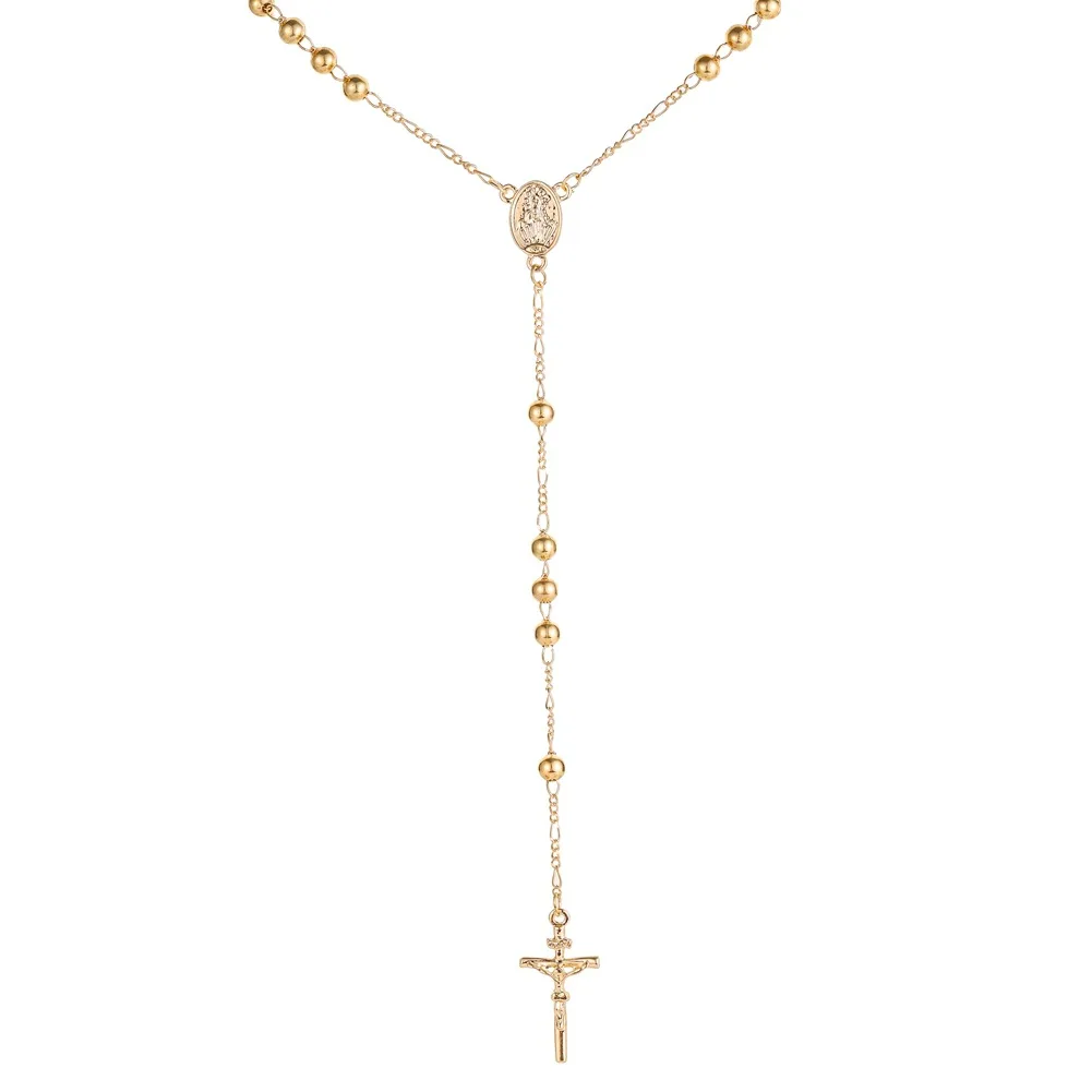 

Banru New Fashion Gold Color Cross Necklace Pendants for Women Stainless Steel Prayers Chain Necklace Rosary Jewelry Gift