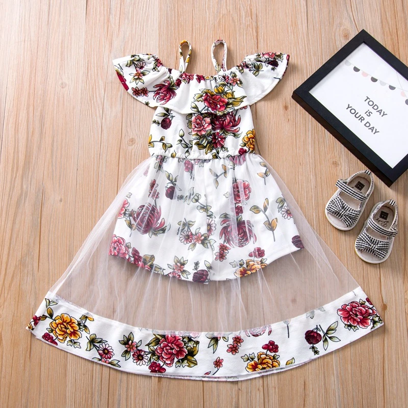 Новое Детское платье для девочек хлопковое летнее одежда с цветочным рисунком