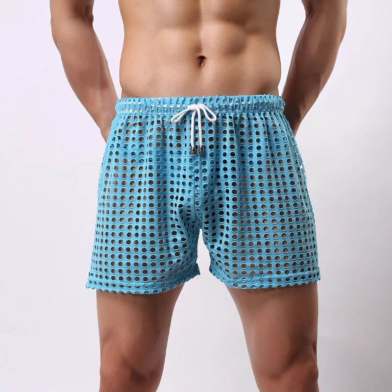 

Men's Fashion Sexy Shorts Perspective Loose Comfortable Pajamas Mesh Hollow Pajamas Nylon Summer Shorts