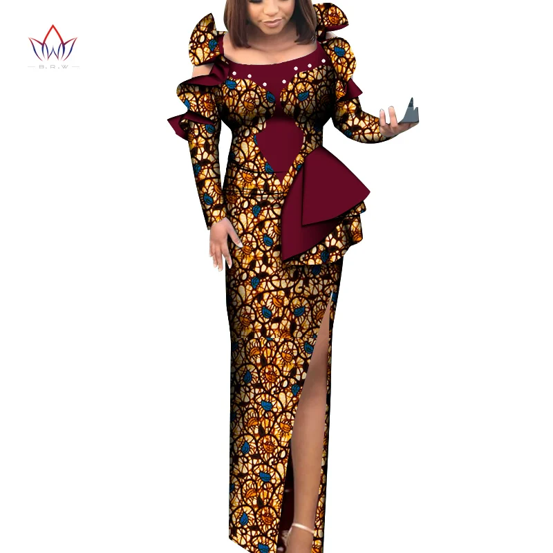 Bintarealwax Africa Large Sizes Dresses Dashiki Plus Size Ankara Clothes Newest Popular Patchwork Female Party Dress WY8932