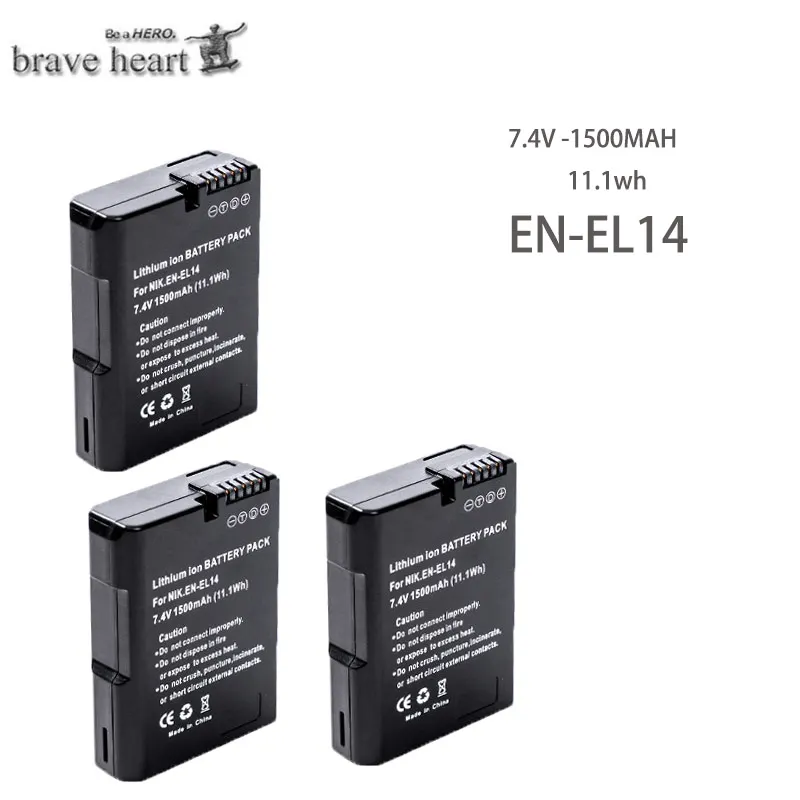 3battery 1500 мАч Эл 14 ENEL 14 EN-EL14A EN-EL14 RU EL14 EL14A EL14+ Батарея пакет для Nikon D5200 D3100 D3200 D5100 P7000 P7100 - Цвет: 3battery