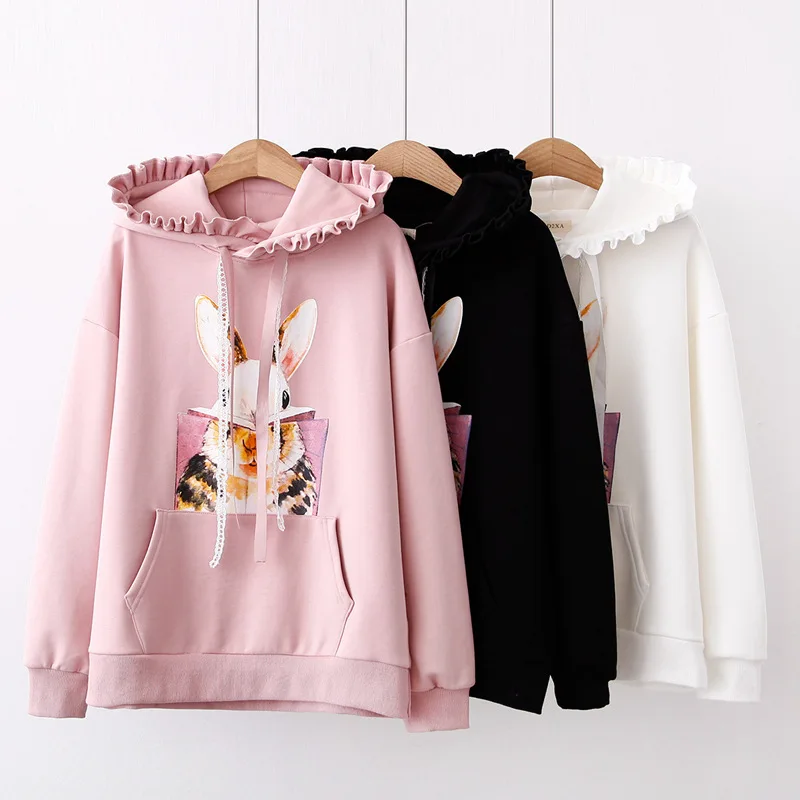 Осенние корейские кавайные хлопковые флисовые толстовки для женщин подростков
