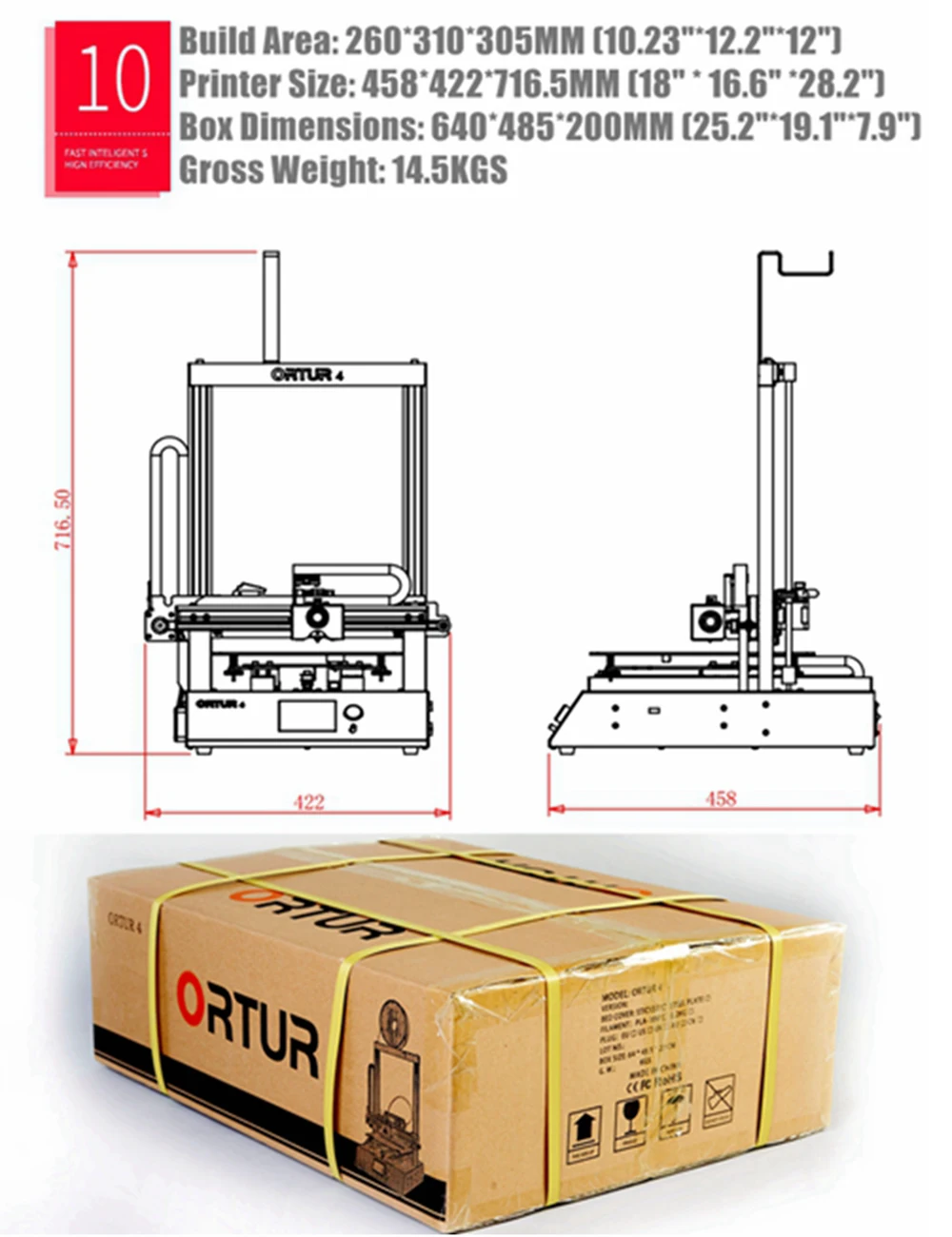 Ortur-4, 3d принтер, линейная направляющая, высокоскоростной 3d принтер Prusa I3, обновление, обновление, выключение питания, большой размер печати 260*310*305 мм