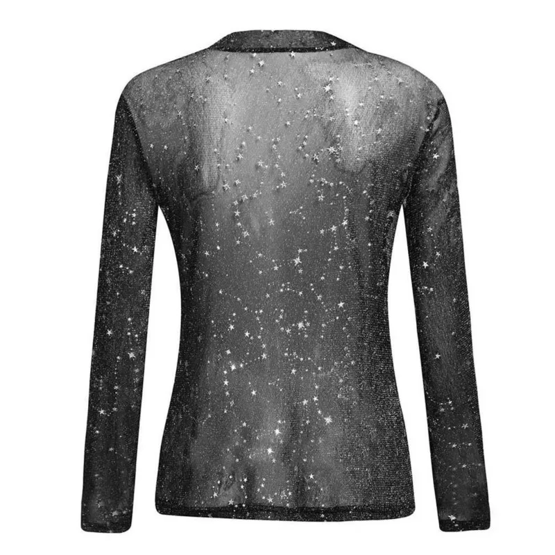 Женские модные футболки блестящие сетчатые вечерние с блестками и длинным