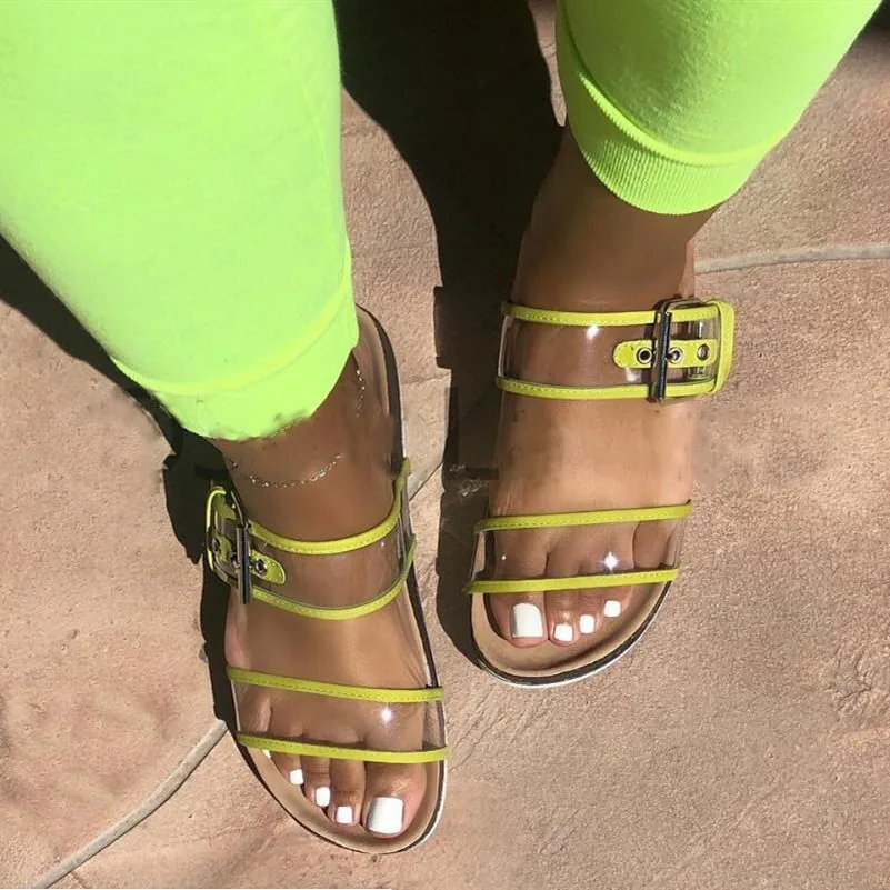 Женские пляжные сандалии с металлической пряжкой прочные Шлепанцы из ПВХ