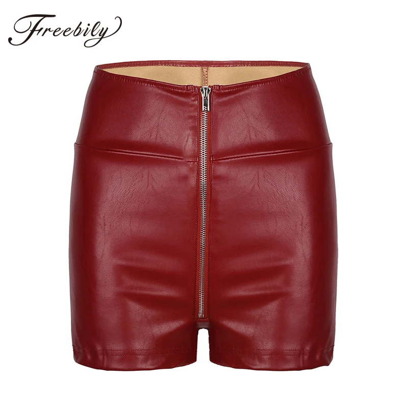 Женские сексуальные шорты из искусственной кожи с высокой талией и молнией