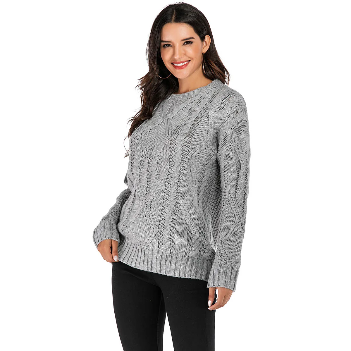 Женский вязаный свитер Свободный пуловер с круглым вырезом трикотажный