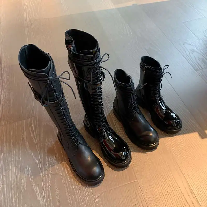 

Vichelo Hot top quality new arrival motorcycle boots cow leather round toe med heel winter keep warm modern knee-high boots L21