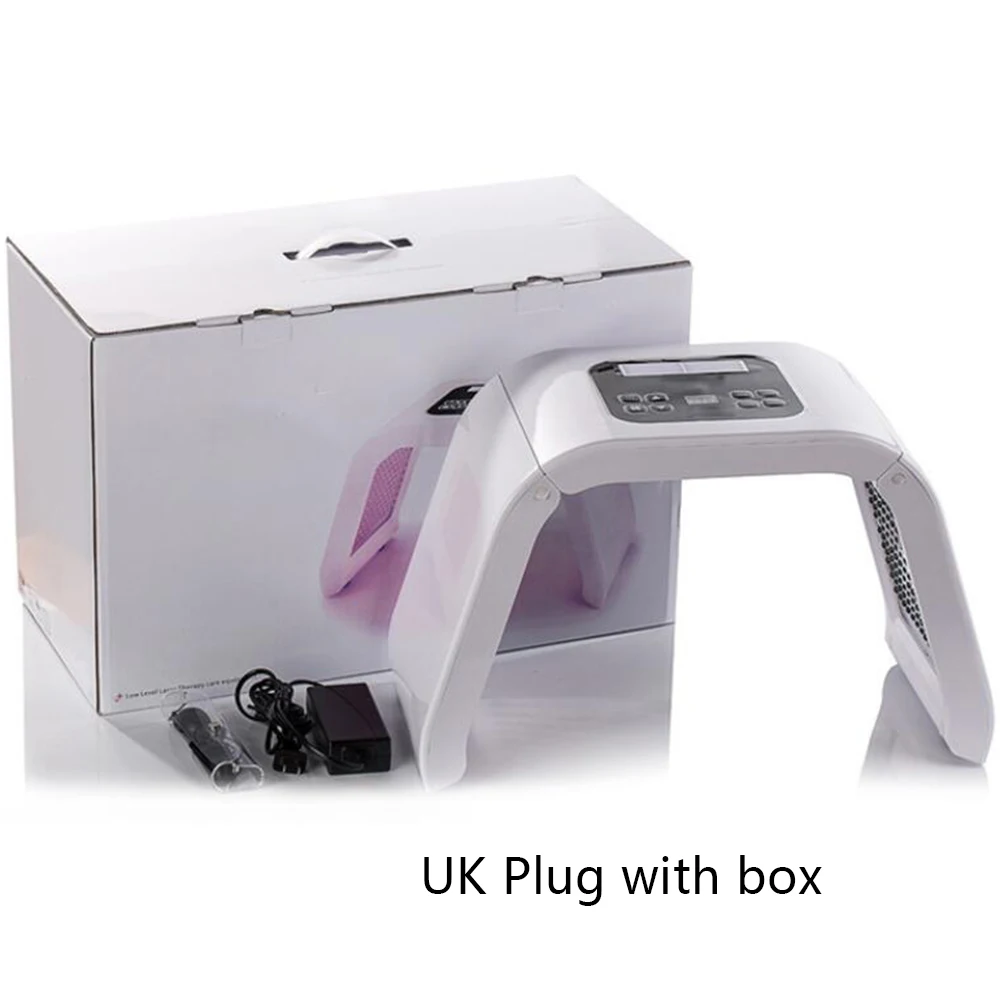 UK Plug with box 7 цветов PDF светодиодный светильник маска для лица терапия маска Анти-отбеливание акне тушь для ресниц светодиодный для лица фототерапия спектрометр - Цвет: UK Plug with box