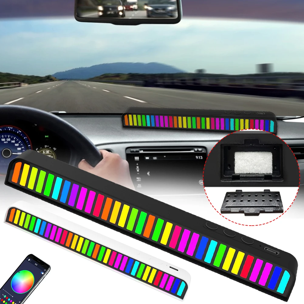 

LED Strip Light RGB Sound Control Voice-Activated Music Rhythm Light APP Control Rechargeable with Air Freshener Car Interior